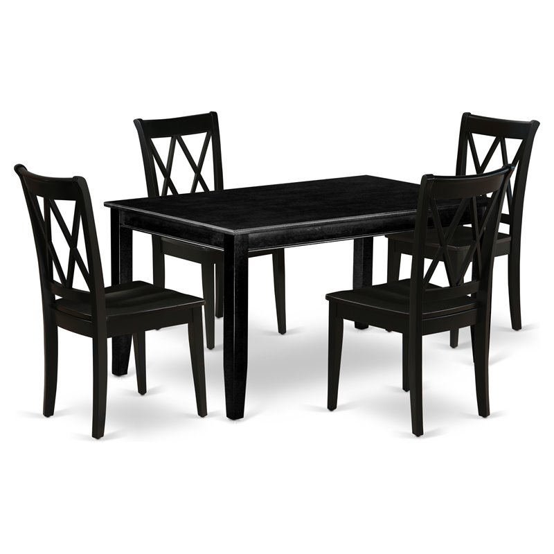 East West Furniture Dudley 5-piece Wood Dining Set with Wood Seat in Black