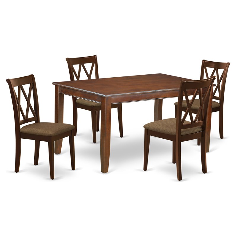 East West Furniture Dudley 5-piece Wood Dining Set with Linen Seat in Mahogany