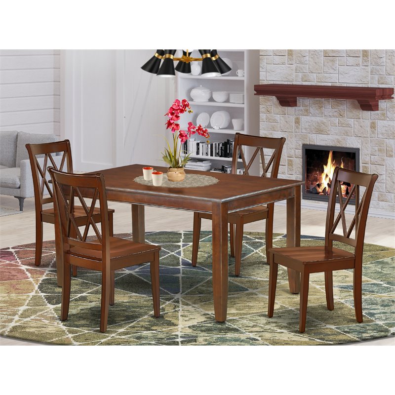 East West Furniture Dudley 5-piece Wood Dining Set w/ X-Back Chairs in Mahogany