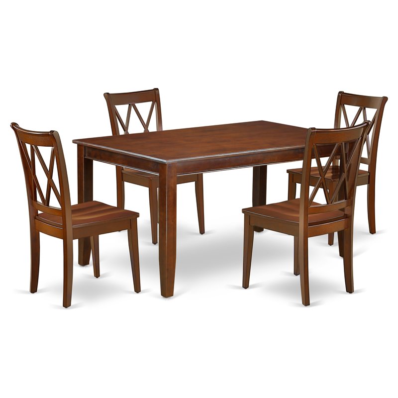 East West Furniture Dudley 5-piece Wood Dining Set w/ X-Back Chairs in Mahogany