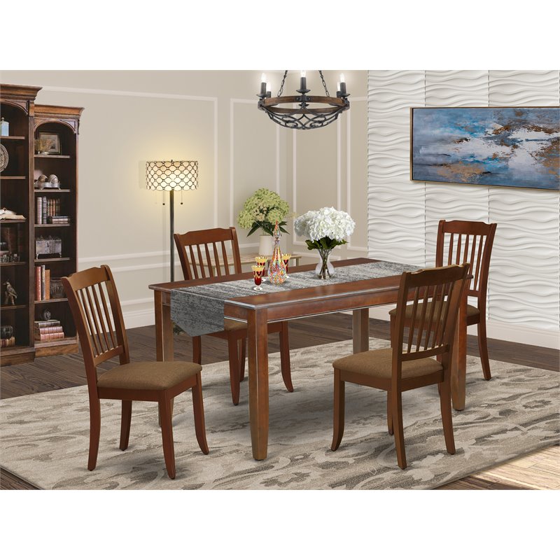 East West Furniture Dudley 5-piece Wood Dining Set w/ Slatted Chairs in Mahogany