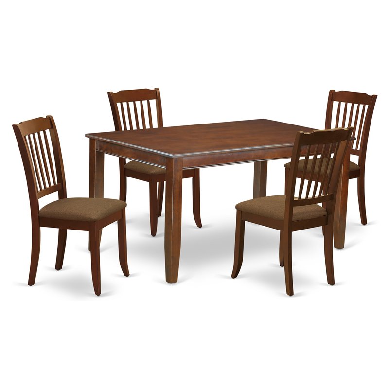East West Furniture Dudley 5-piece Wood Dining Set w/ Slatted Chairs in Mahogany