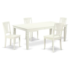 East West Furniture Logan 5-piece Wood Dining Set with Slatted Chairs in White