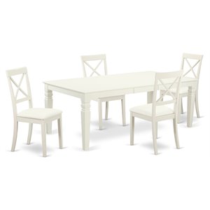East West Furniture Logan 5-piece Wood Dining Set with Leather Seat in White