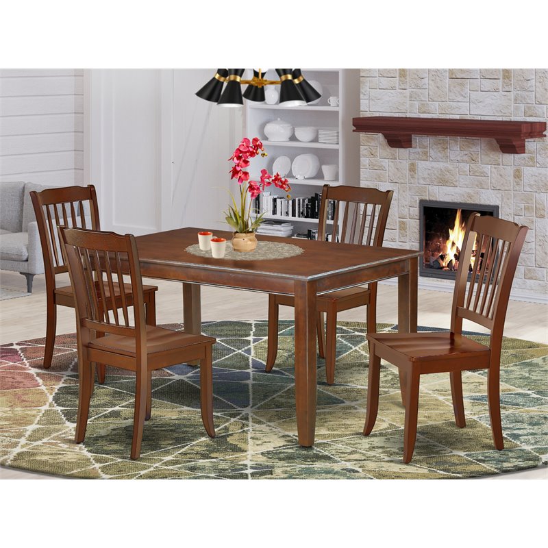 East West Furniture Dudley 5-piece Wood Dining Set with Slat Back in Mahogany