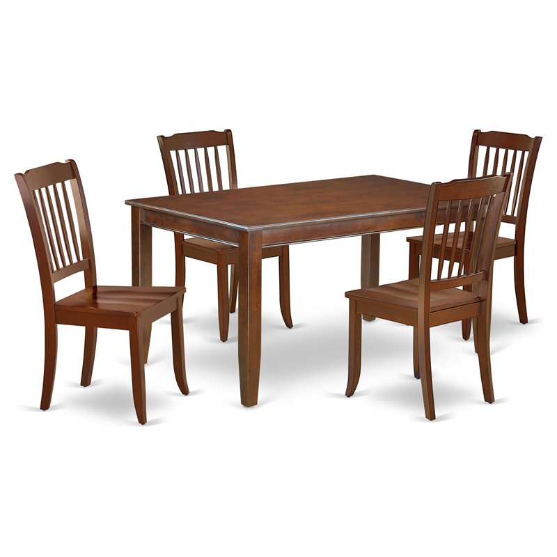 East West Furniture Dudley 5-piece Wood Dining Set with Slat Back in Mahogany