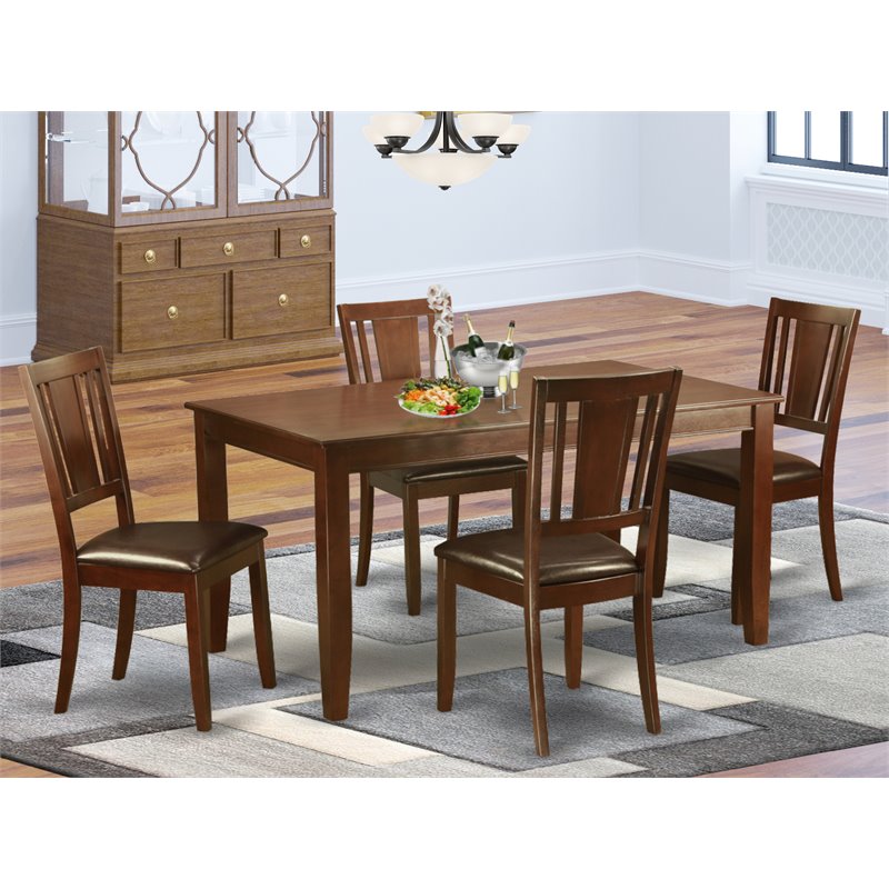 East West Furniture Dudley 5-piece Wood Dining Table and Chair Set in Mahogany