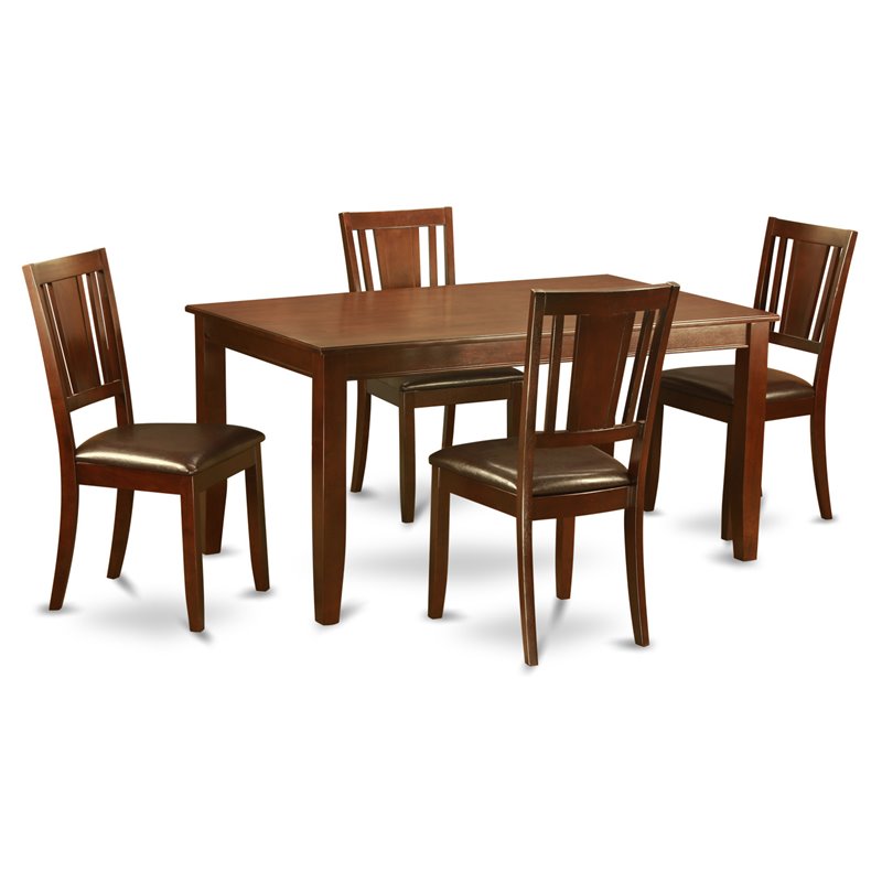 East West Furniture Dudley 5-piece Wood Dining Table and Chair Set in Mahogany