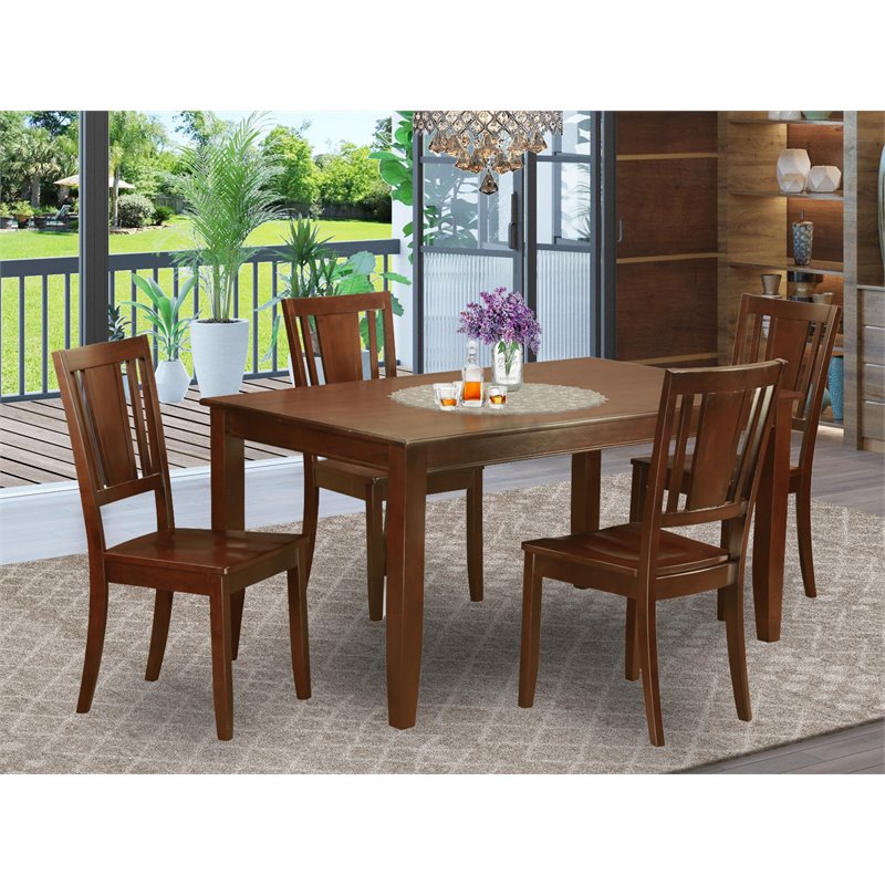 East West Furniture Dudley 5-piece Traditional Wood Dinette Set in Mahogany