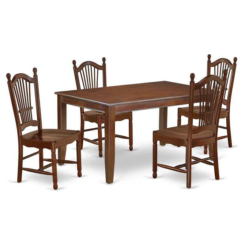 East West Furniture Dudley 5-piece Dining Set with Wood Seat in Mahogany