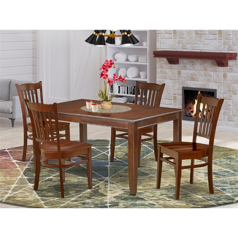 East West Furniture Dudley 5-piece Dining Set with Rectangular Table in Mahogany