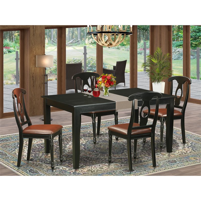East West Furniture Dudley 5-piece Wood Dining Table and Chairs in Black
