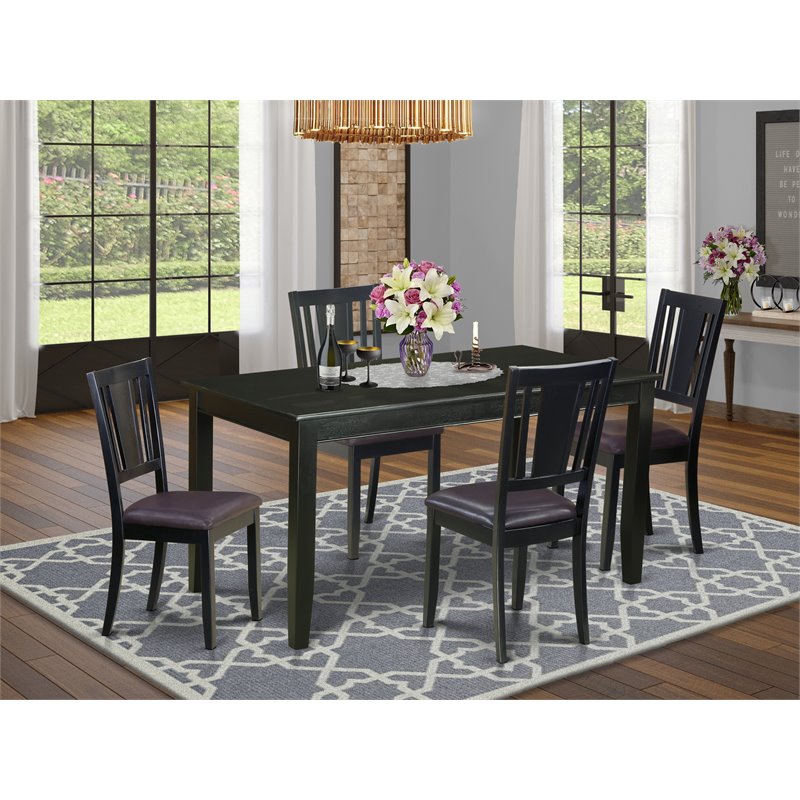 East West Furniture Dudley 5-piece Wood Table and Dining Chair Set in Black