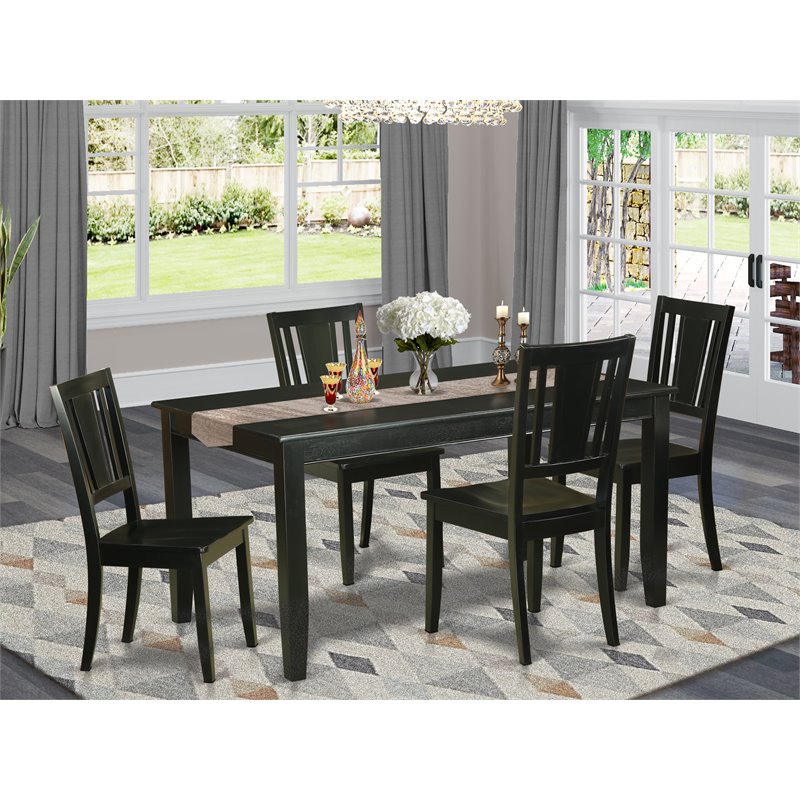 East West Furniture Dudley 5-piece Wood Table and Dining Chairs in Black