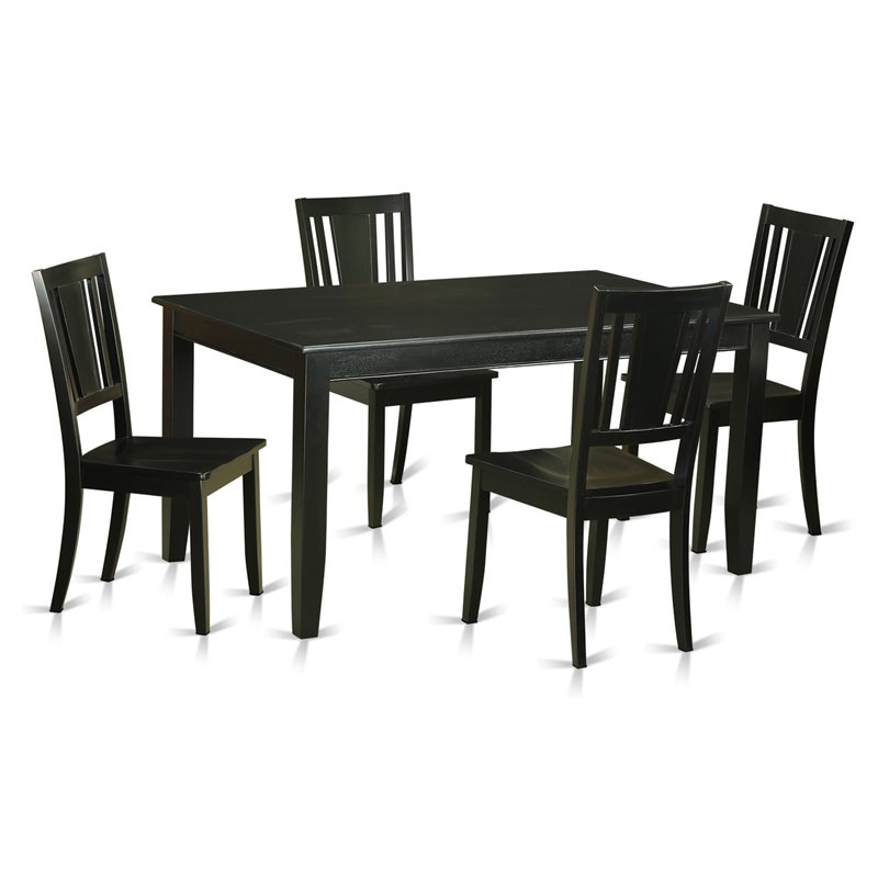East West Furniture Dudley 5-piece Wood Table and Dining Chairs in Black