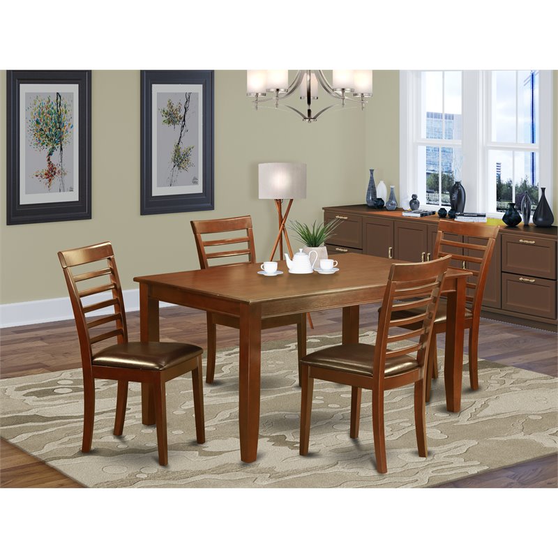 East West Furniture Dudley 5-piece Wood Dining Table Set in Mahogany