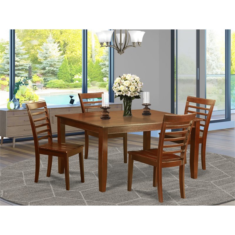 East West Furniture Dudley 5-piece Wood Dining Table and Chairs in Mahogany