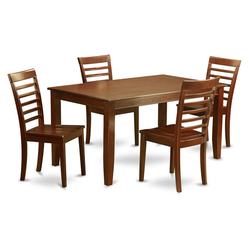 East West Furniture Dudley 5-piece Wood Dining Table and Chairs in Mahogany