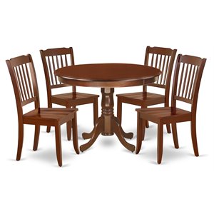 East West Furniture Hartland 5-piece Dining Set with Slatted Chairs in Mahogany