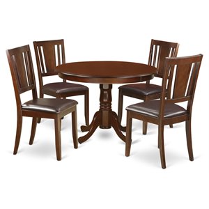 East West Furniture Hartland 5-piece Dining Set with Leather Chairs in Mahogany