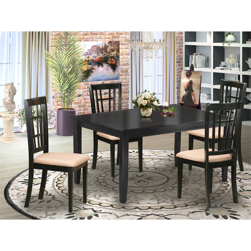 East West Furniture Dudley 5-piece Traditional Wood Kitchen Set in Black