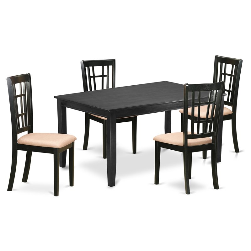 East West Furniture Dudley 5-piece Traditional Wood Kitchen Set in Black