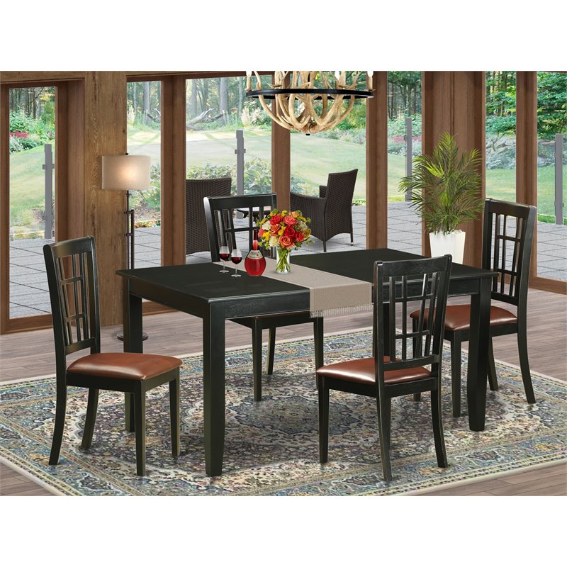 East West Furniture Dudley 5-piece Traditional Wood Dining Table Set in Black