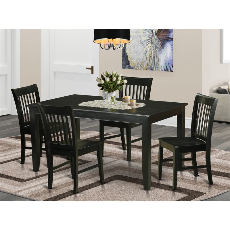 East West Furniture Dudley 5-piece Wood Dinette Table and Chair Set in Black