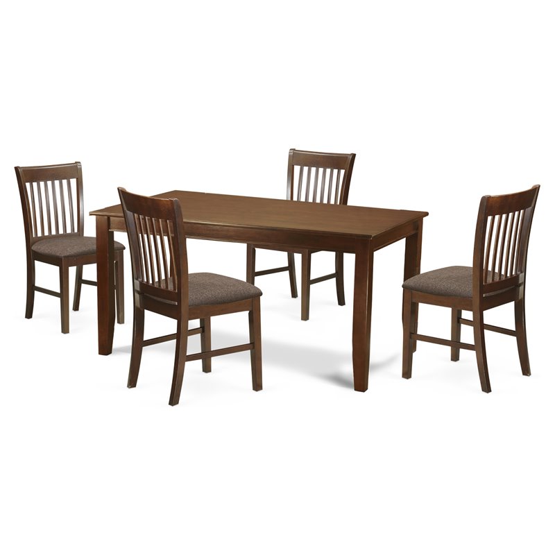 East West Furniture Dudley 5-piece Wood Table and Dining Chair Set in Mahogany