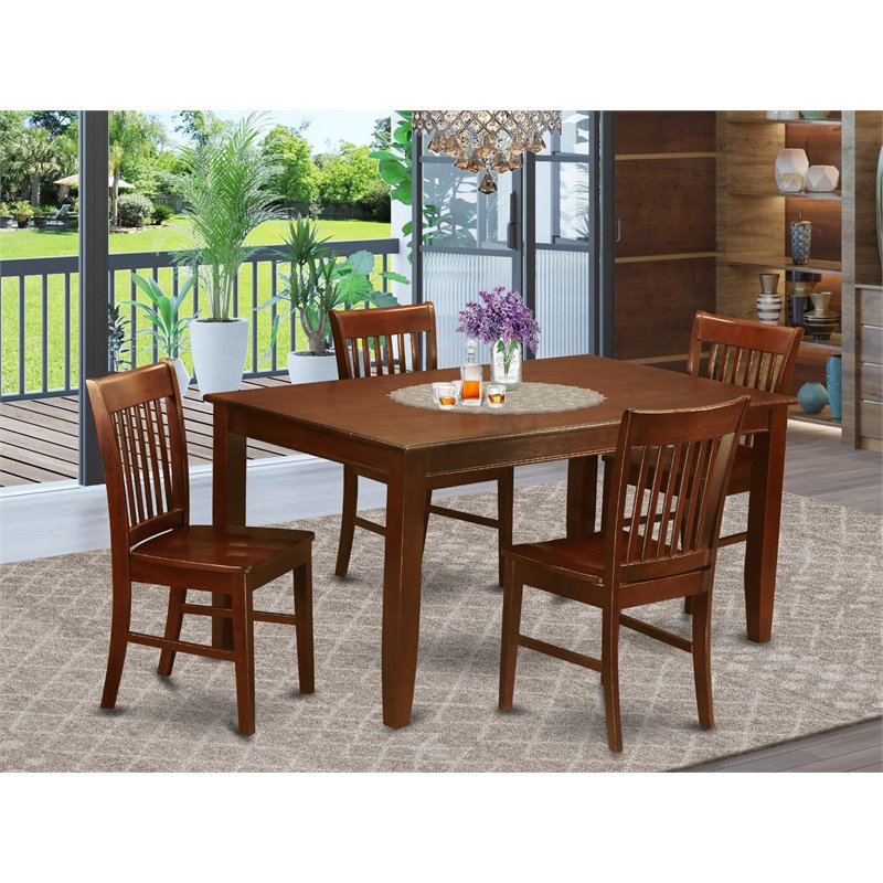 East West Furniture Dudley 5-piece Wood Table and Dining Chairs in Mahogany