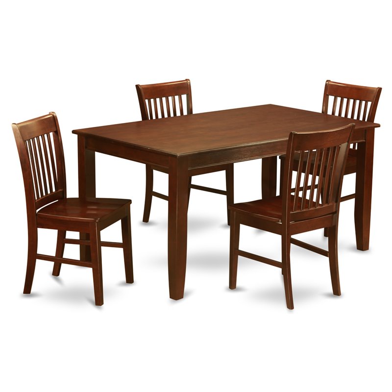 East West Furniture Dudley 5-piece Wood Table and Dining Chairs in Mahogany