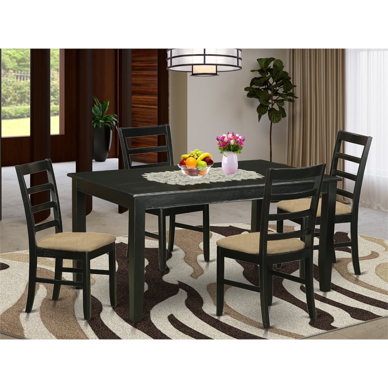 East West Furniture Dudley 5-piece Wood Table and Kitchen Chair Set in Black