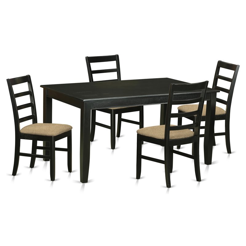 East West Furniture Dudley 5-piece Wood Table and Kitchen Chair Set in Black