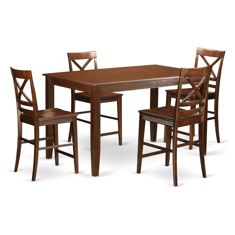 East West Furniture Dudley 5-piece Wood Counter Height Dining Set in Mahogany