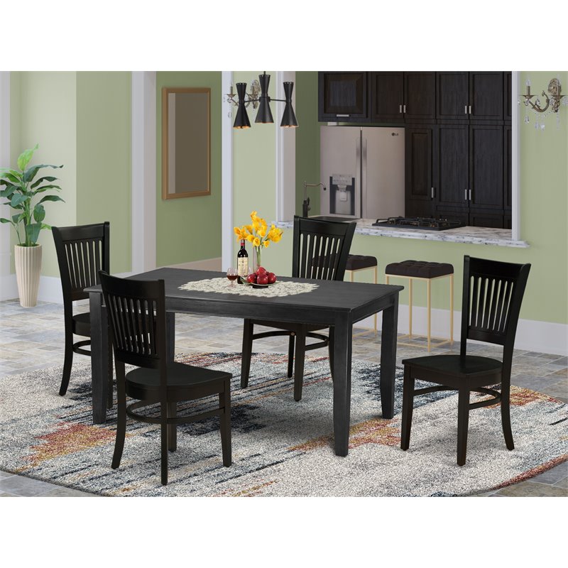 East West Furniture Dudley 5-piece Wood Dining Set with Slatted Back in Black