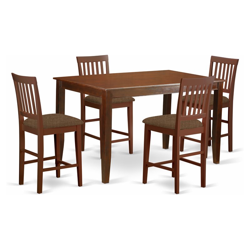 East West Furniture Dudley 5-piece Wood Counter Height Table Set in Mahogany
