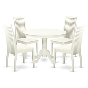 East West Furniture Hartland 5-piece Dining Set with Wood Seat in Linen White