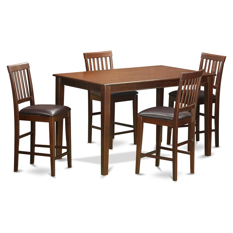 East West Furniture Dudley 5-piece Wood Dining Table and Bar Stools in Mahogany