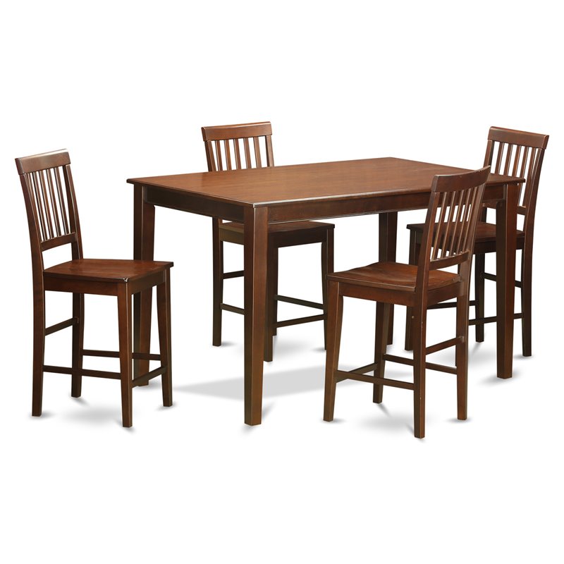 East West Furniture Dudley 5-piece Table and Counter Height Chairs in Mahogany