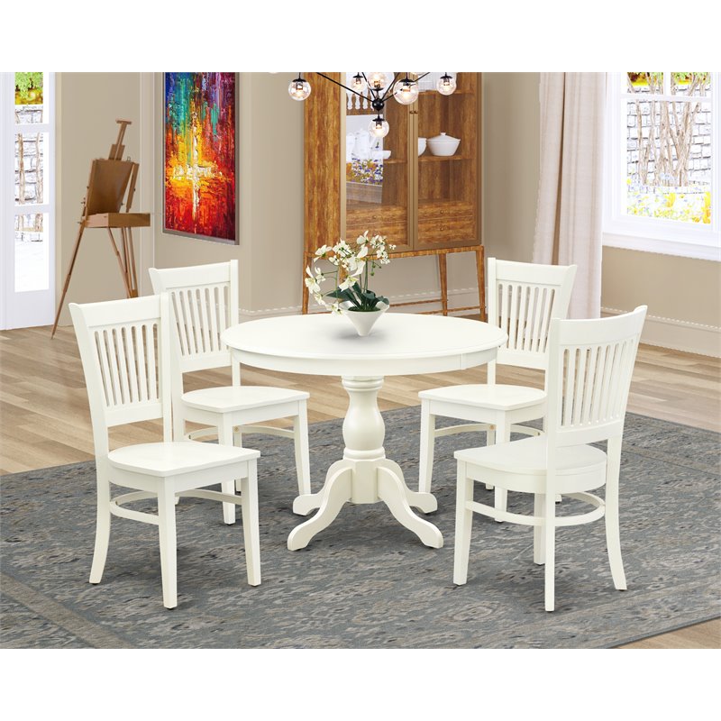 East West Furniture Hartland 5-piece Wood Dining Set with Round Table in White