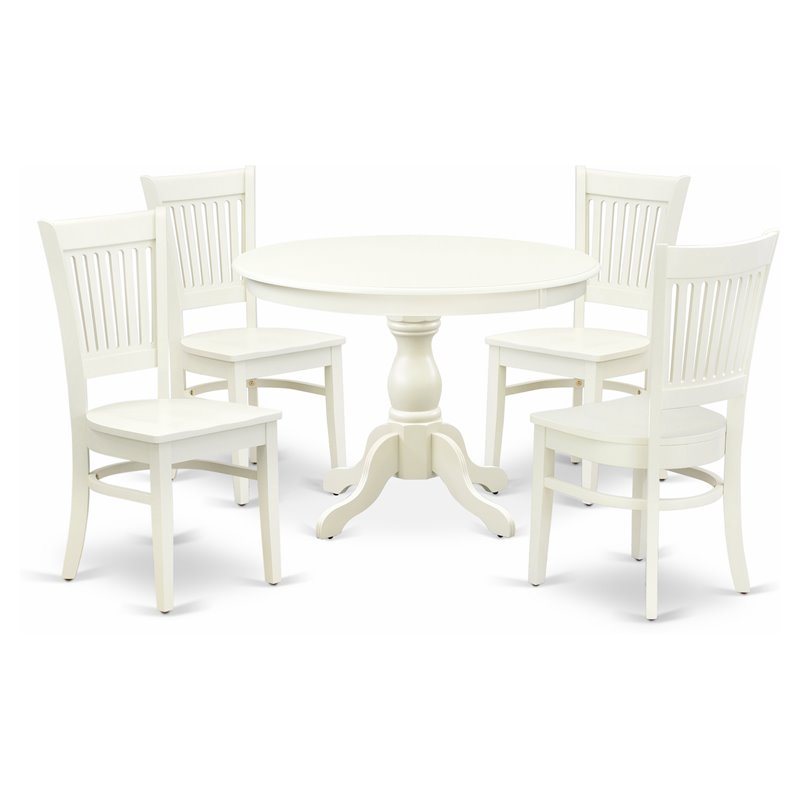 East West Furniture Hartland 5-piece Wood Dining Set with Round Table in White