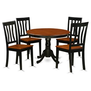 East West Furniture Hartland 5-piece Dining Set with Round Table in Black/Cherry