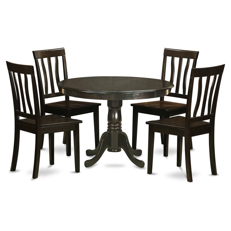 East West Furniture Hartland 5-piece Wood Kitchen Table Set in Cappuccino