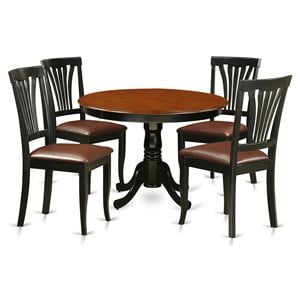 East West Furniture Hartland 5-piece Wood Dining Set with Leather Chair in Black