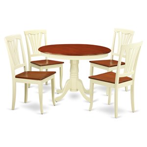 East West Furniture Hartland 5-piece Dining Set with Wood Seat in Cherry
