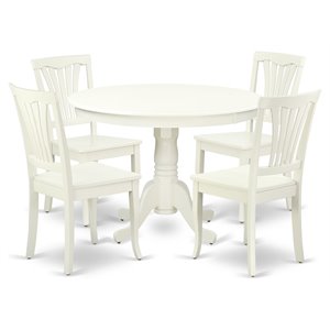 East West Furniture Hartland 5-piece Wood Dining Set with Slat Chairs in White