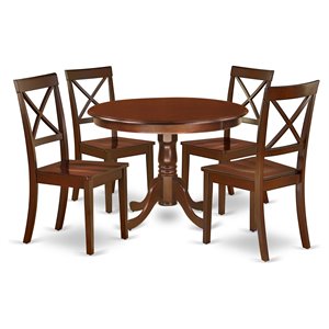 East West Furniture Hartland 5-piece Wood Dining Set w/ Round Table in Mahogany