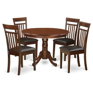 East West Furniture Hartland 5-piece Dining Set with Leather Seat in Mahogany