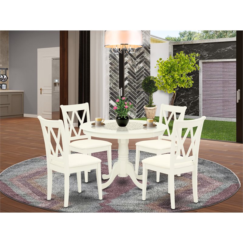East West Furniture Dudley 5-piece Traditional Wood Dining Set in Linen White
