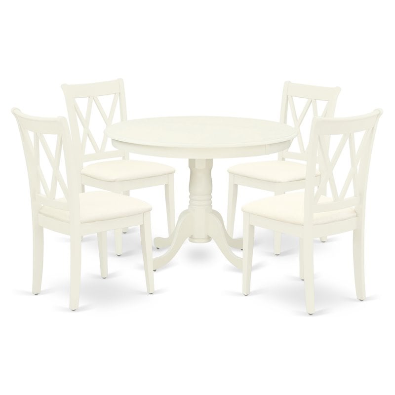 East West Furniture Dudley 5-piece Traditional Wood Dining Set in Linen White
